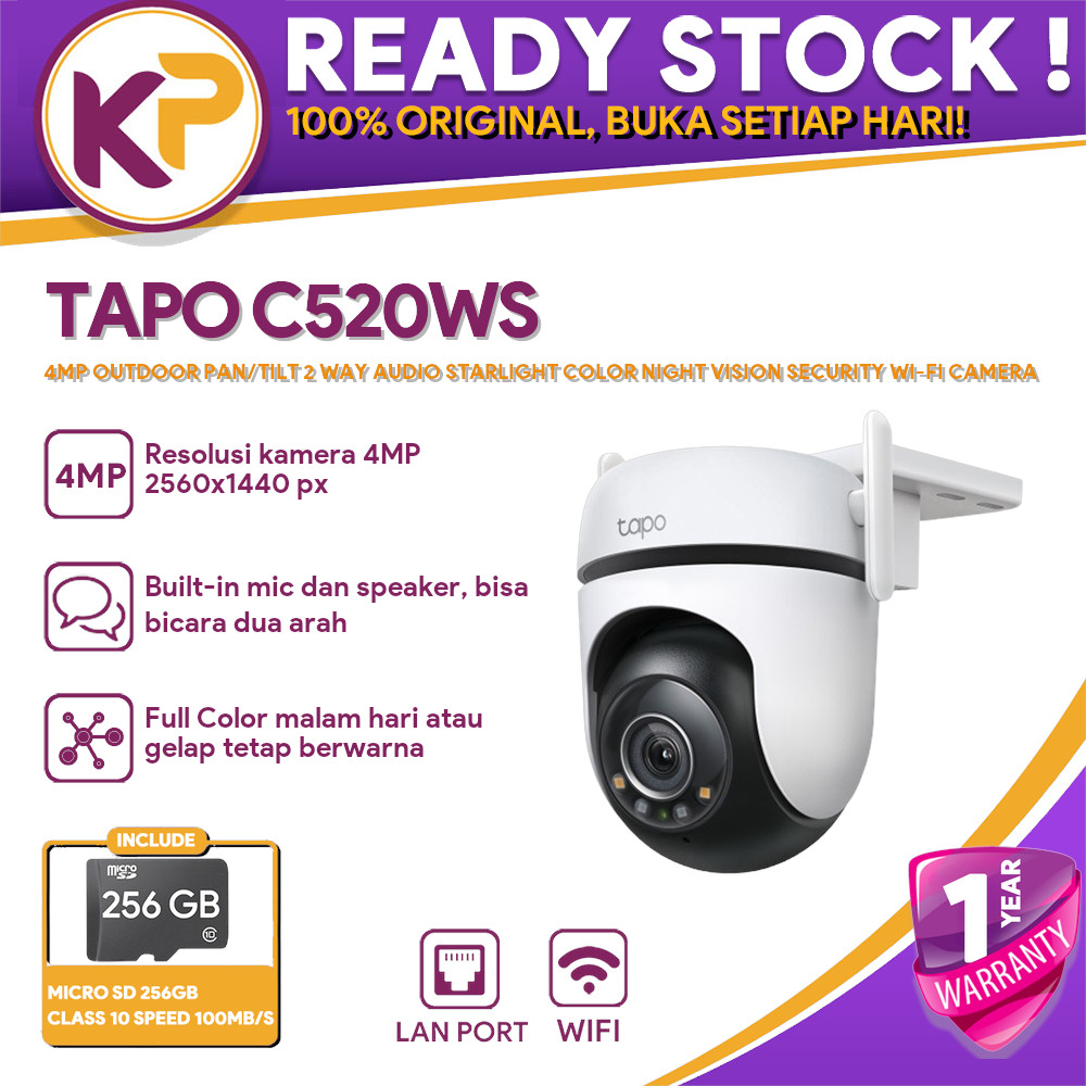 TP-LINK TAPO C520WS 4MP OUTDOOR PAN/TILT 2 WAY AUDIO STARLIGHT COLOR NIGHT VISION SECURITY WIFI CAMERA FREE MICRO SD 256GB