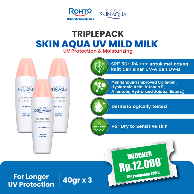 [Triplepack] Skin Aqua UV Sunscreen Mild Milk SPF 50 PA++++ 40gr (Protection against UV-A & UV-B)