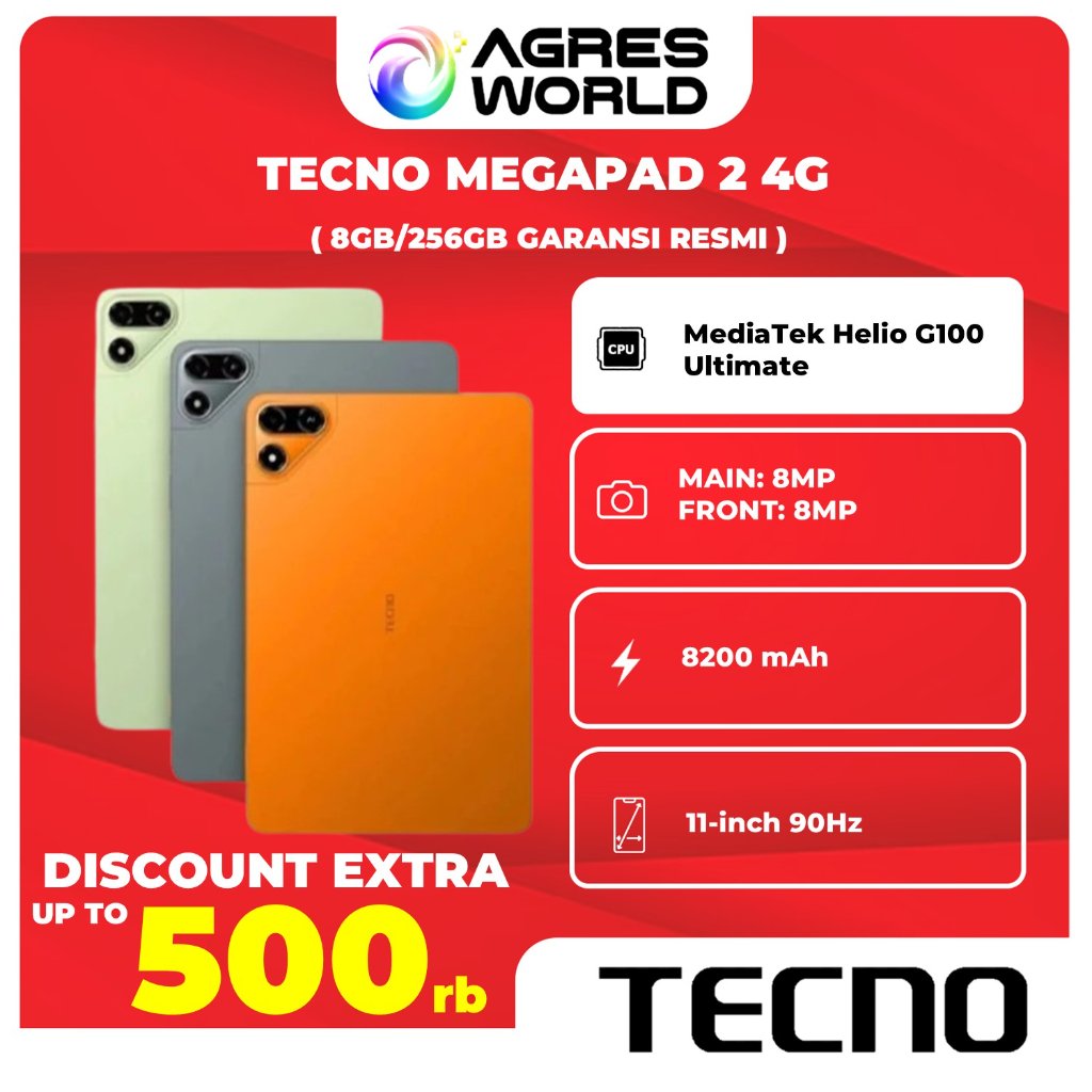 Jual Tecno Megapad 2 4G 8GB/256GB Garansi Resmi Tecno Indonesia | Shopee Indonesia