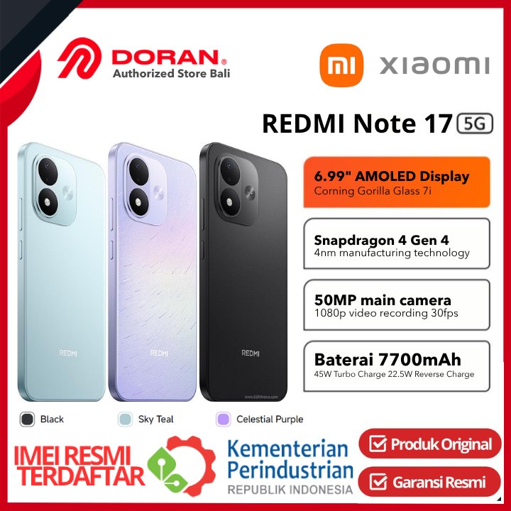 Xiaomi Redmi Note 17 5G 6/128GB 6/256GB 7700mAh Snapdragon 6s 4G Gen 2 Original Garansi Resmi