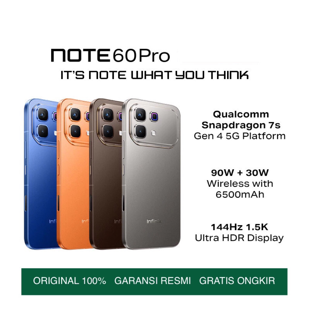 Infinix Note 60 Pro 5G NFC (8/256 - 12/256GB) Extended RAM Upto 12GB - Snapdragon 7s Gen 4 - 50MP Dual Camera - 6.78 inci AMOLED 144 Hz Garansi Resmi 1 Tahun
