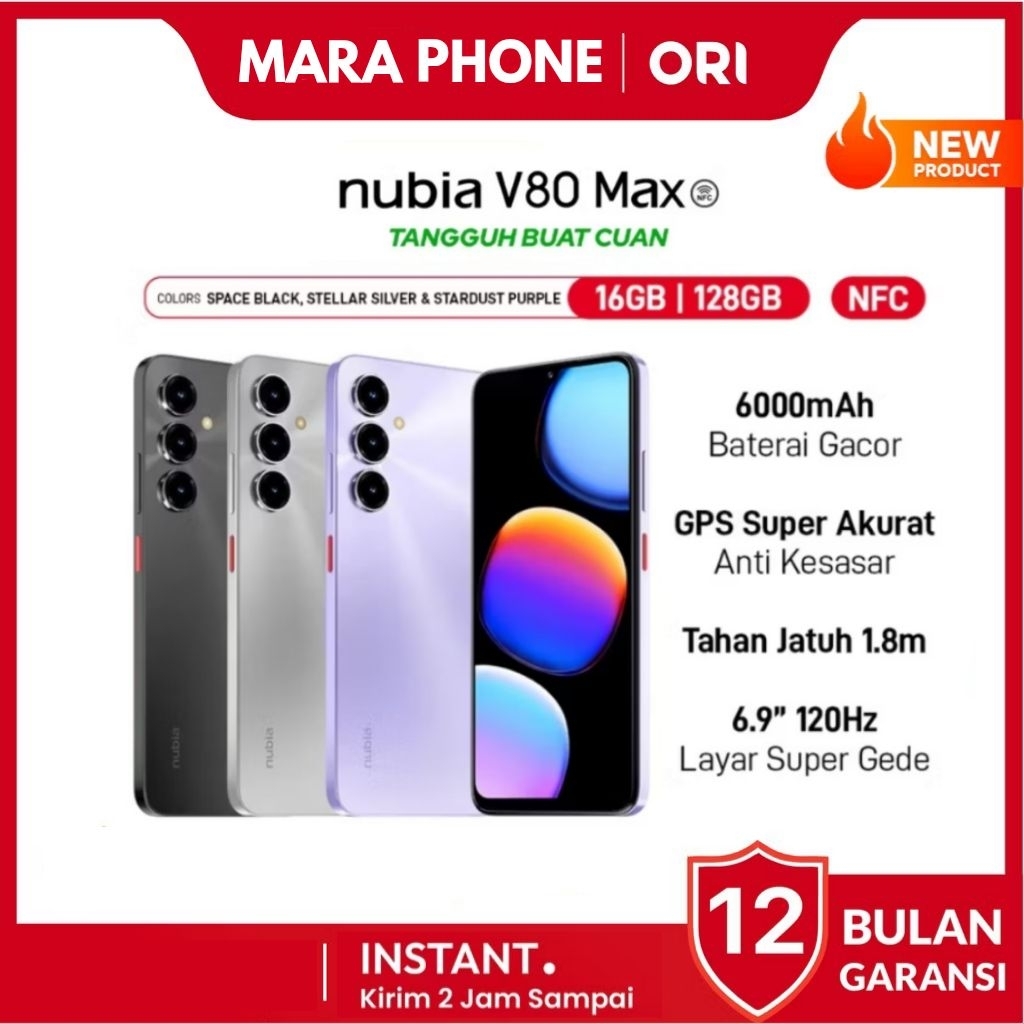 nubia v80 max 8/128gb 6000mAh Baterai Gacor - GPS Super Akurat Anti Kesasar-Tahan Jatuh 1.8m-6.9" 120Hz Layar Super Gede