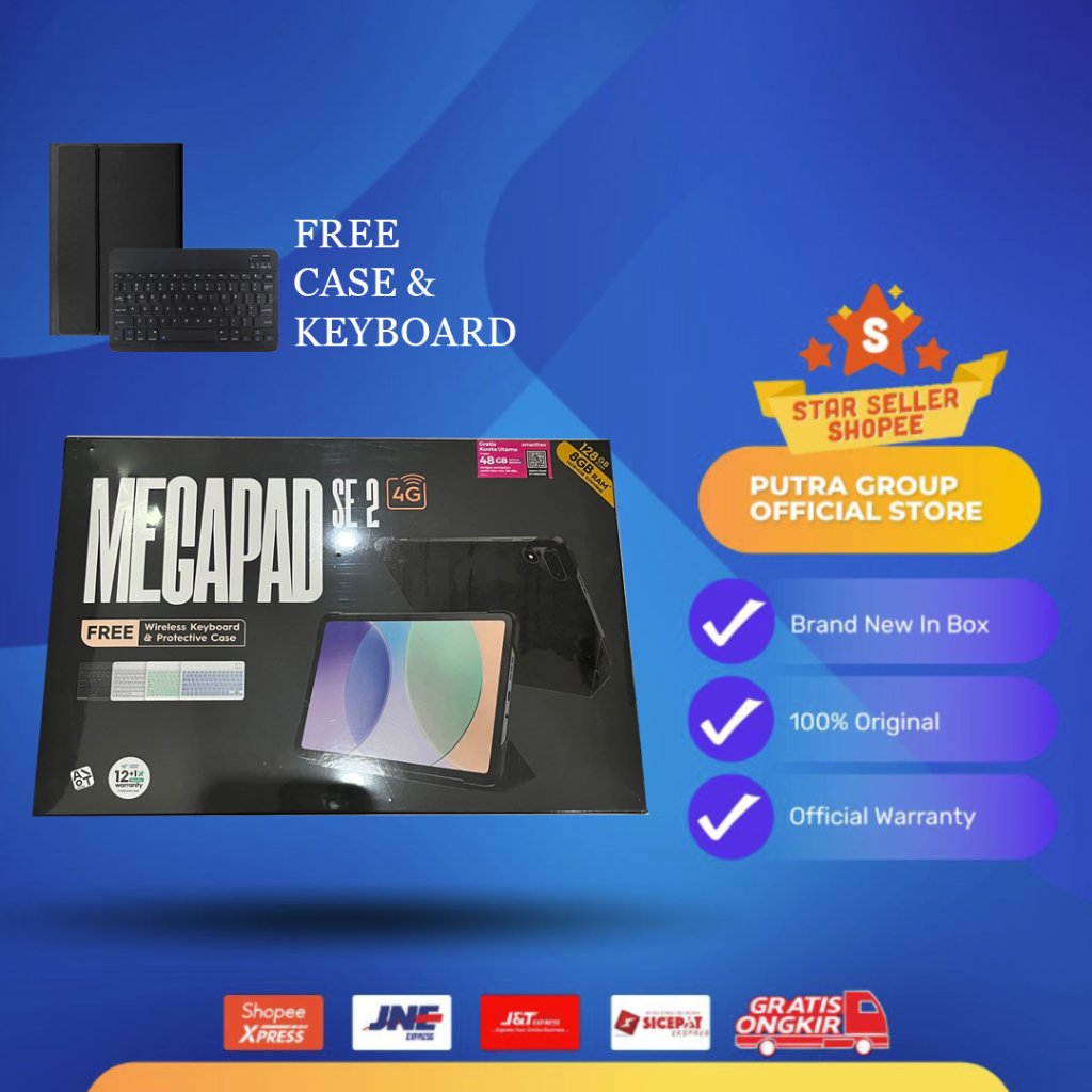 (RESMI) Tecno Megapad SE 2 4/128GB Sandy Titanium Iris Purple Deep Gray Free Keyboard + Case