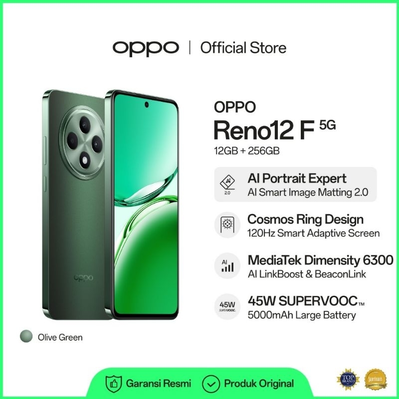OPPO Reno12 F 5G 12GB+256GB/512GB AI Potrait Expert, All-Round Armour, Dimensity 6300, 45W SUPERVOOC