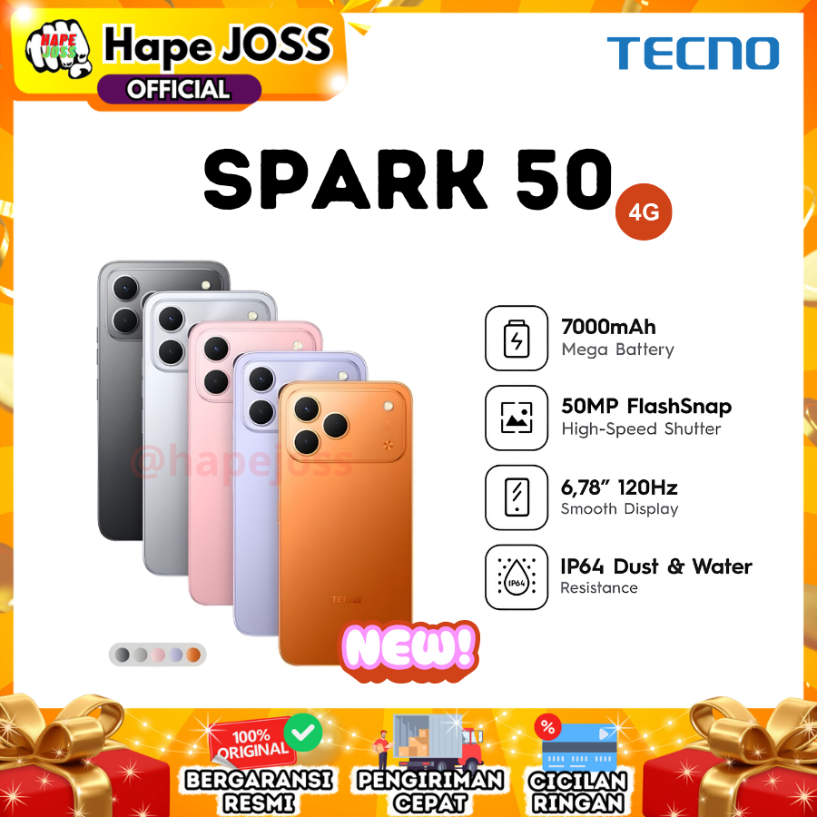 Tecno Spark 50 4G 4/128GB NFC Garansi Resmi Indonesia
