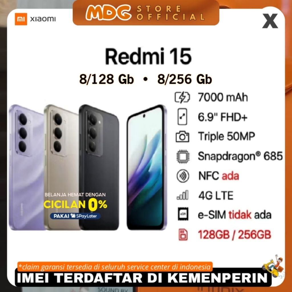 Redmi 15 4G Garansi Resmi Baterai Badak 7000mAh Layar Gaming 144Hz Snapdragon 685 NFC