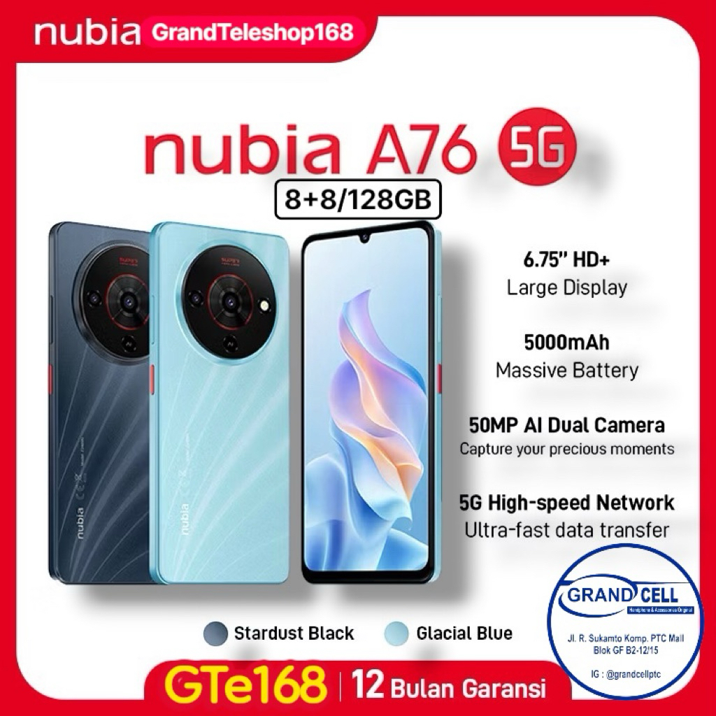 NUBIA A76 5G NFC [8+8/128GB] Kamera AI 50MP | Layar 6.75" 90Hz Live Island 2.0 | 5000mAh Fast Charging