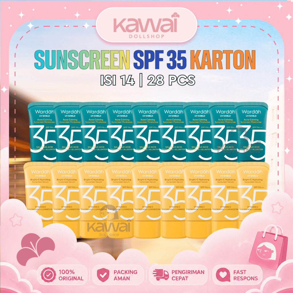 Wardah [CTN] UV Shield Bright-C Hydrating Sunscreen Serum / ACNE Calming SPF 35 PA+++ KARTON Isi 14 / 28 Pcs ( WARDAH KARTONAN)