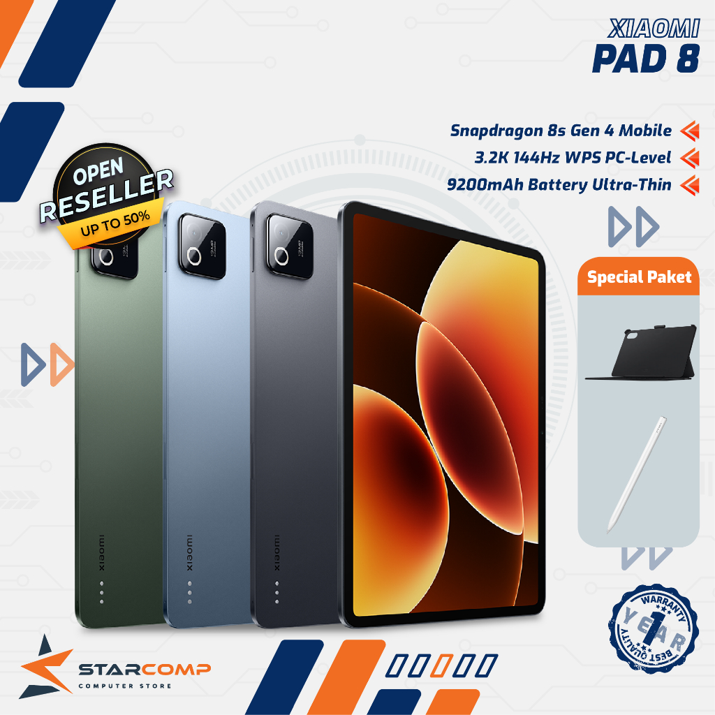 Xiaomi Pad 8 8/256 GB Chipset Snapdragon 8s Gen 4 11.2" 3.2K 144Hz 9200mAh Garansi Resmi