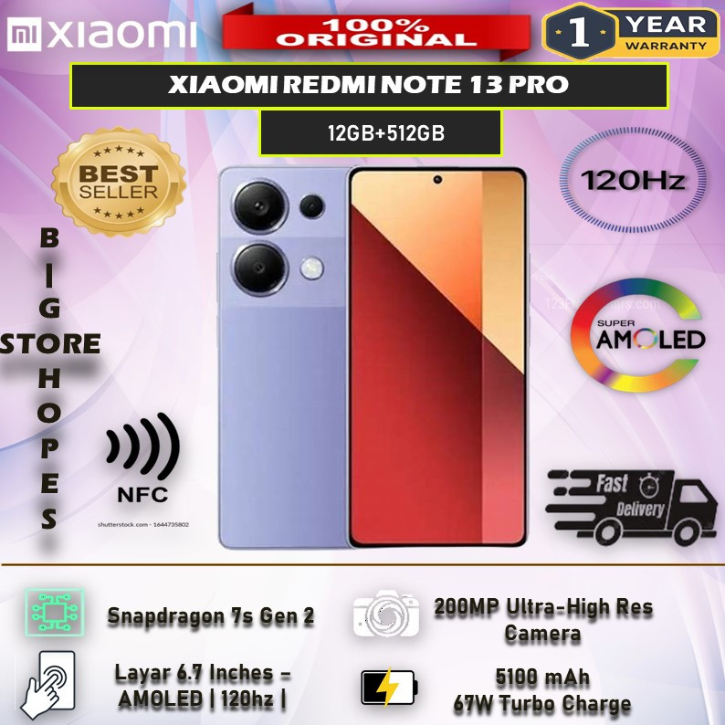 XIAOMI REDMI NOTE 13 PRO 5G (12GB/512GB) Garansi Resmi Xiomi