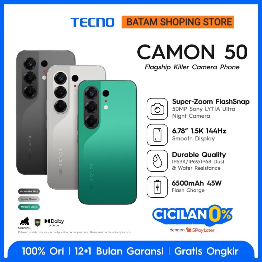 TECNO CAMON 50 8GB+256GB / 8GB+128GB NEW 2026 50MP IP69K HELIO G200 ULTIMATE GARANSI RESMI
