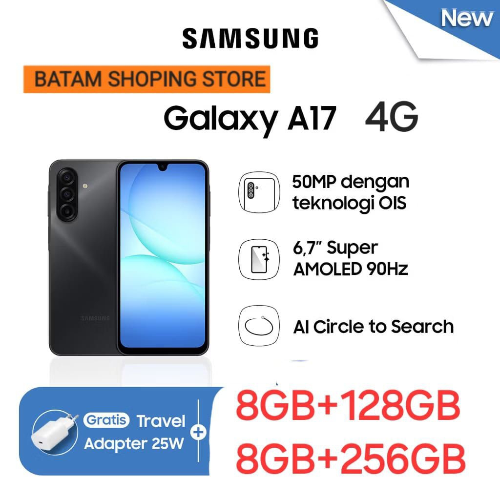 SAMSUNG GALAXY A17 4G [ 8GB + 256GB ] [ 8GB + 128GB ] HELIO G99 50MP OIS NEW 2025 GARANSI RESMI