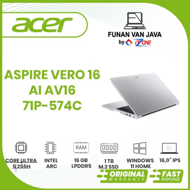 Jual LAPTOP ACER ASPIRE VERO 16 AI AV16-71P-574C 16 WUXGA INTEL CORE ULTRA 5 225H (EVO) RAM 16GB 1TB SSD INTEL ARC 130T GPU WINDOWS 11 OHS | Shopee Indonesia