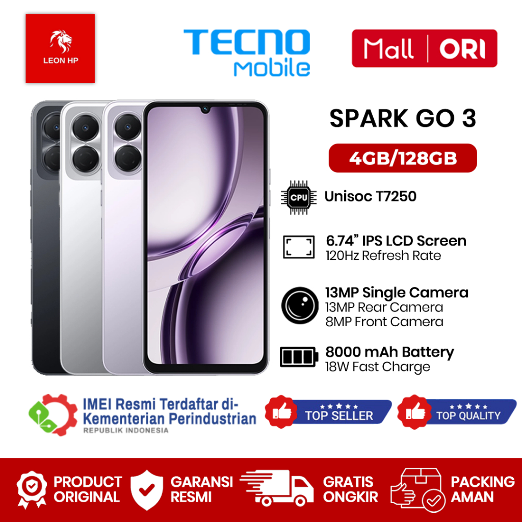 Tecno Spark Go 3 4GB+128GB - Garansi Resmi 1 Tahun