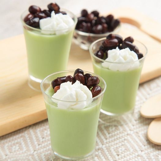 [BUNDLE CUP] Panna Cotta Pudding Sutera Puding Rasa Green Tea / Matcha 1 Pcs + Shooter Cup Gelas Pudding 1 Box Omura Powder