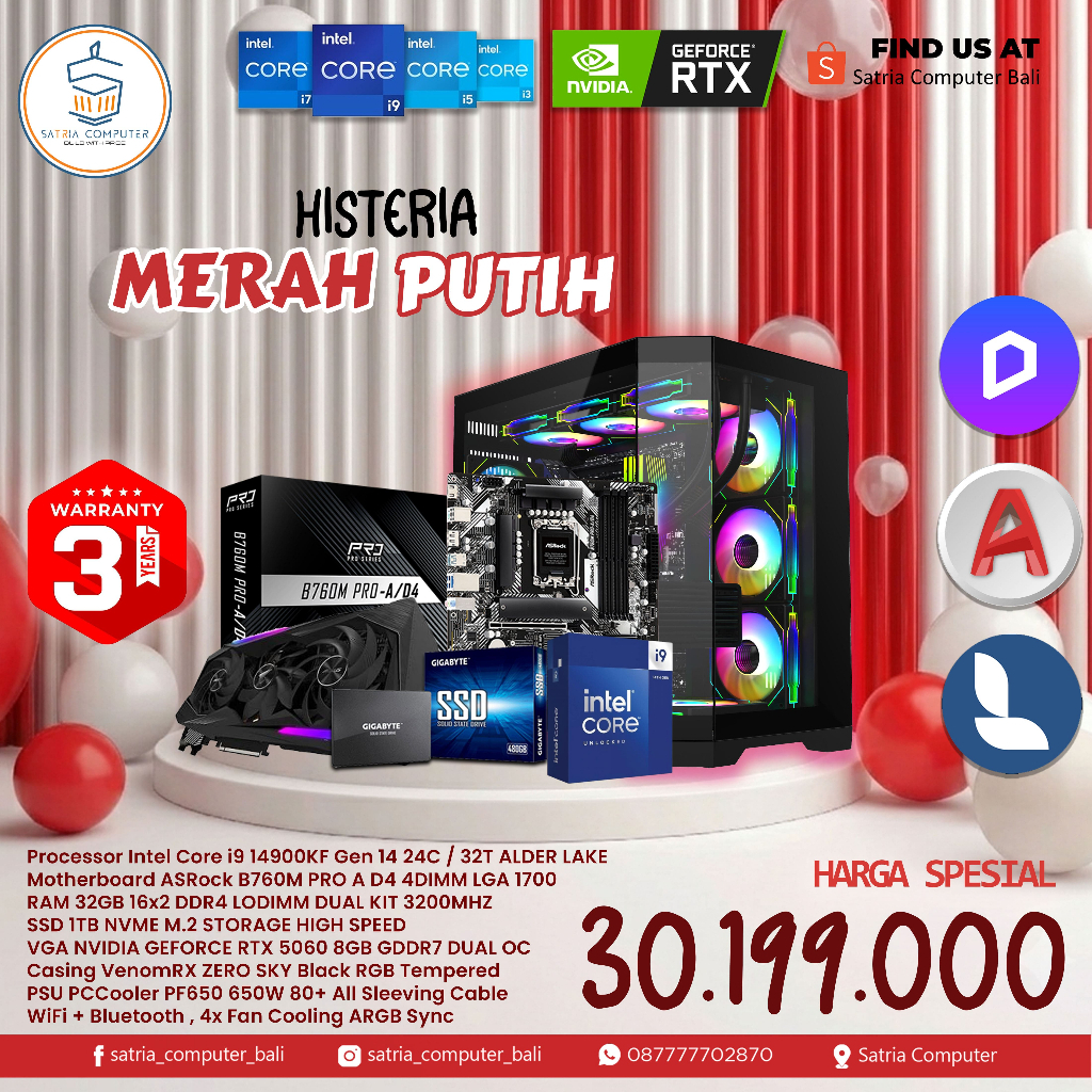 PC / Komputer Gaming & Editing Intel Core i9 14900KF 32GB 1TB RTX 5060 8GB Windows 11