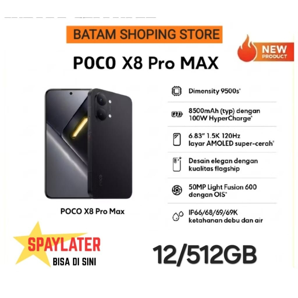 XIAOMI POCO X8 PRO MAX RAM 12GB + 512GB [ DIMENSITY 9500s ] BATERAI 8500 mAh GARANSI RESMI