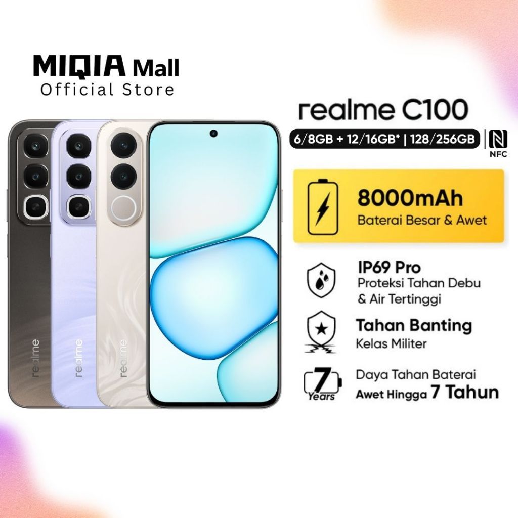 Jual realme C100 8GB+16GB*|256GB (8000mAh Titan Long-Lasting Battery | IP69 Pro Dust & Water Resistance | Military-Grade Shock Resistance | 7-Year Battery Health) | Shopee Indonesia