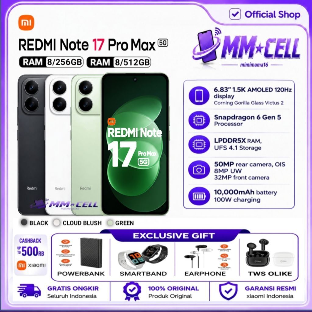 Jual XIAOMI REDMI NOTE 17 PRO MAX 5G RAM [ 8/256GB | 8/512GB ] GARANSI RESMI XIAOMI INDONESIA | Shopee Indonesia