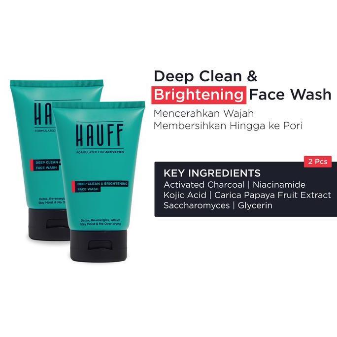 Shiner- Twin Pack - Hauff Deep Clean & Brightening Face Wash | Facial Detox & Deep Cleansing | Mencerahkan Wajah Kusam | Mengangkat Kotoran & Minyak Berlebih | Menyamarkan Noda Hitam | Menghilangkan Komedo | Charcoal, Niacinamide, Kojic Acid, Papaya Fruit