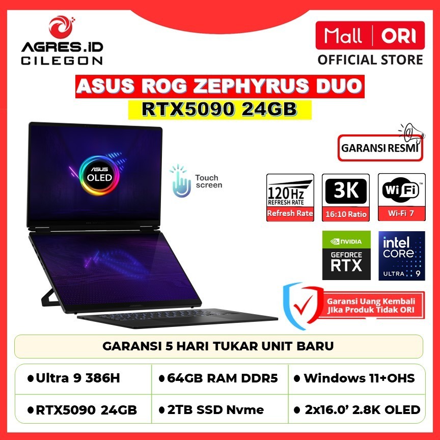 Jual ASUS ROG ZEPHYRUS DUO GX651AX | Intek Ultra 9 386H | RTX5090 24GB | RAM 64GB 2TB SSD | DUAL 16.0-inch 2.8K OLED TOUCH 120HZ | Winows 11 Home + OHS | Shopee Indonesia