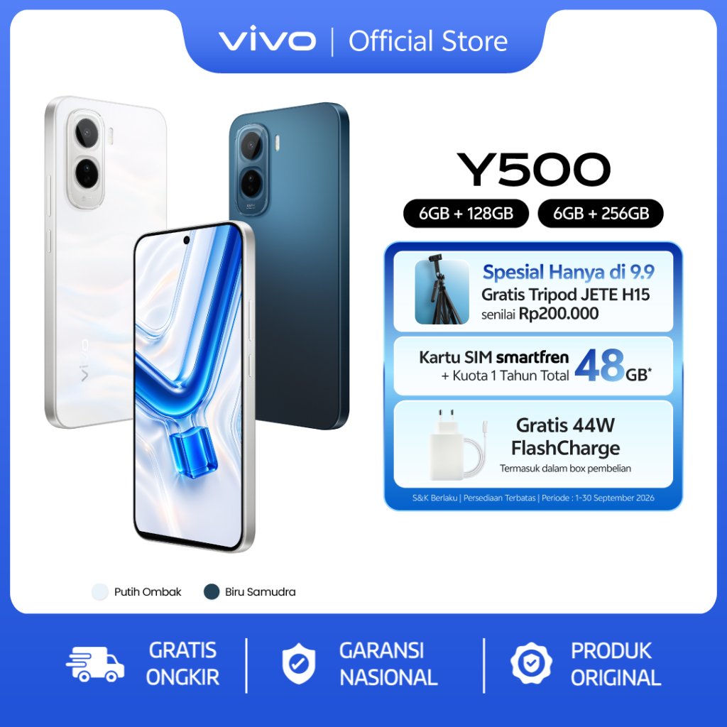 Jual [NEW LAUNCH] vivo Y500 (6+128 dan 6+256) Baterai 8100mAh Ultra Nonstop, Layar 1.5K AMOLED Borderless, 32MP Wide Selfie + 50MP Sony Kamera, 3K Vapor Chamber Cooling, IP68/69 Tahan Air Ekstrem | Shopee Indonesia