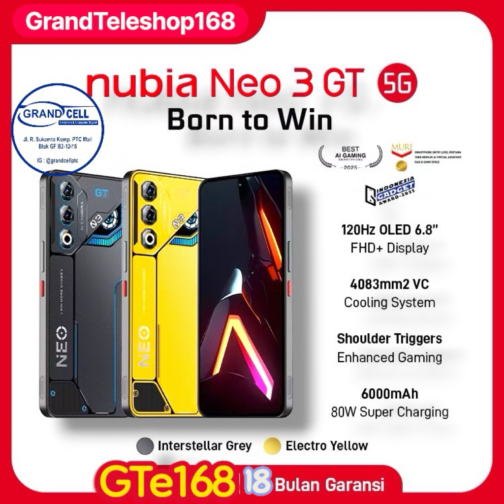 NUBIA Neo 3 GT 5G [8+12/256GB] [12+12/256] | 6000mAH | Super Fast Charging 80W | Garansi Resmi