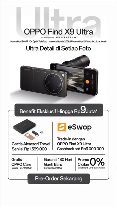 [ Official Store ] OPPO Find X9s/Find X9 Ultra 16+1T 12+512 HP Android Murah Terbaru 2026 Handphone | Lazada Indonesia