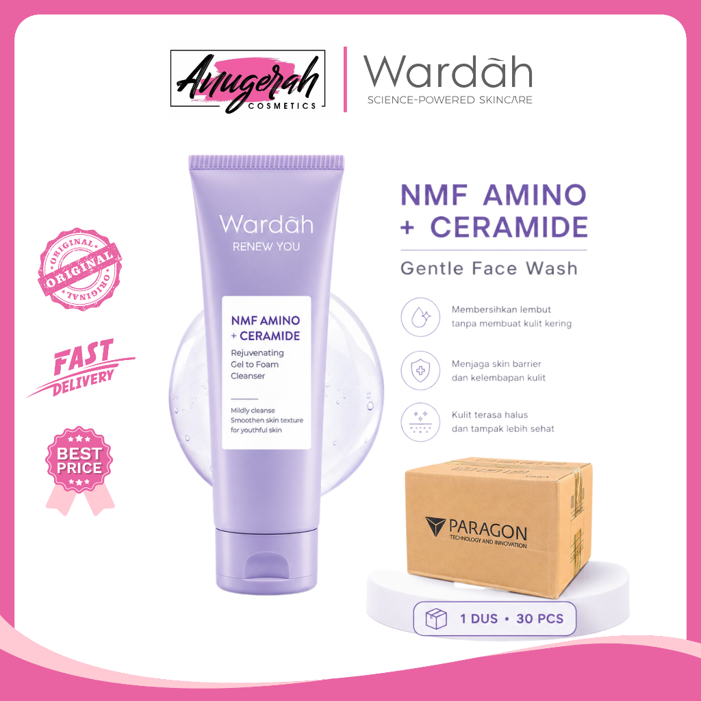 [Paket Usaha 1 DUS ISI 30 PCS] Wardah Face Wash Renew You NMF Amino Ceramide Rejuvenating Gel To Foam Cleanser 100 mL