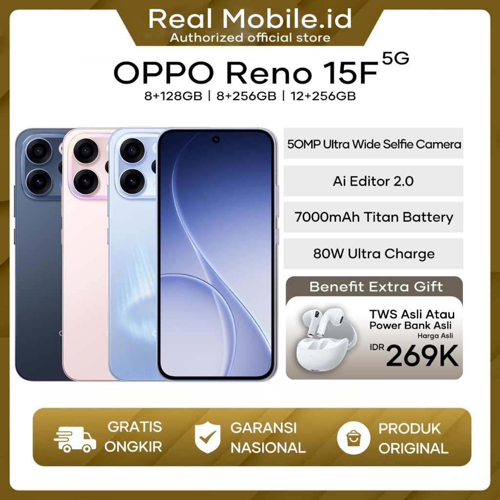 [Official Store]OPPO Reno15 F 5G/15 5G(8/256GB)(12/256GB) Ai Editor 2.0—Garansi Resmi OPPO Indonesia