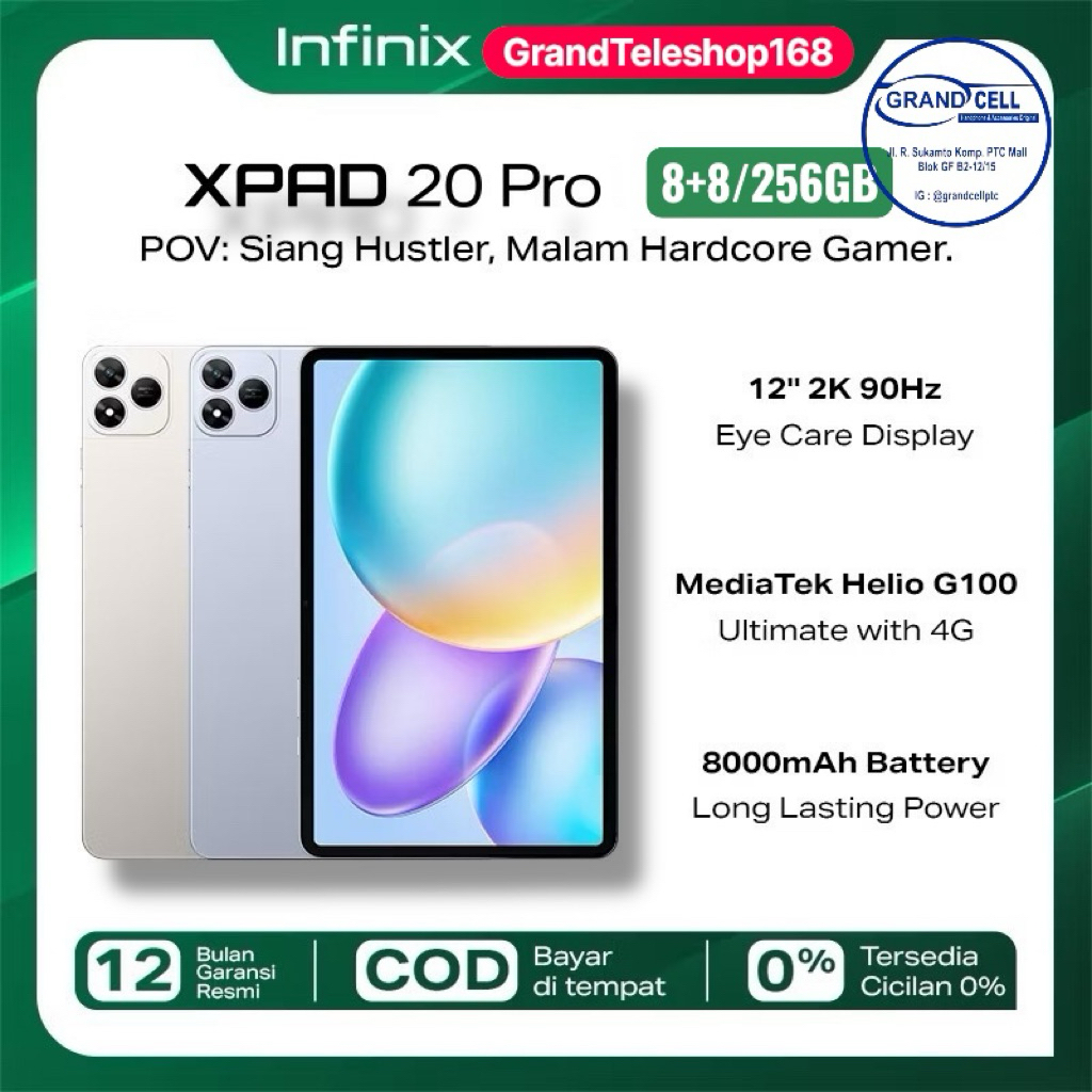 INFINIX XPAD 20 PRO 4G LTE [8+8/128GB] [8+8/256GB] Garansi Resmi INFINIX Indonesia 1 Tahun