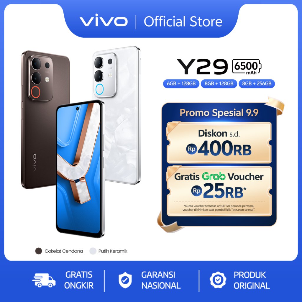 vivo Y29 (8/128) - Design Marmer Eksklusif, 6500mAh Tahan 3 Hari, Tahan Banting Ekstrem, AI Erase 2.0 + AI Circle to Search