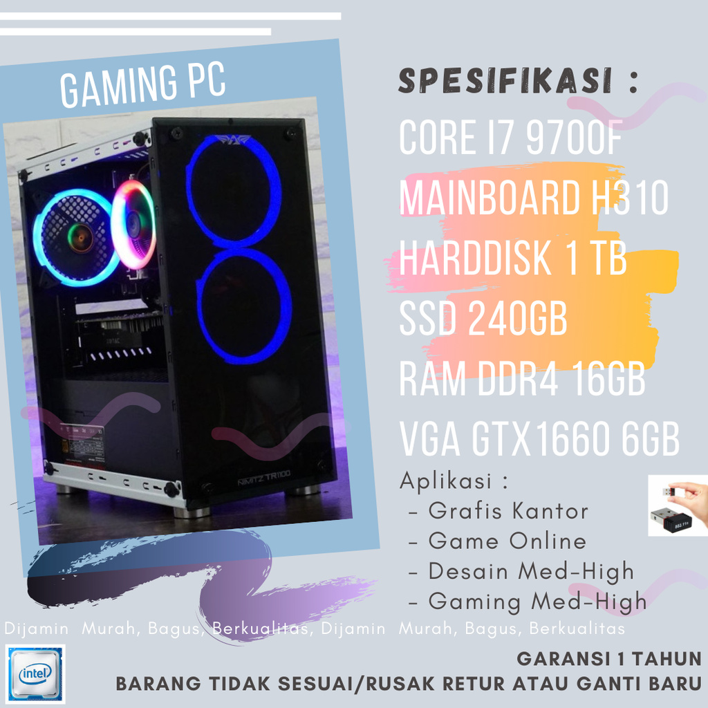 PC GAMING CORE I7 9700F KOMPUTER CPU VGA GTX1660 6GB RAM 16 E55