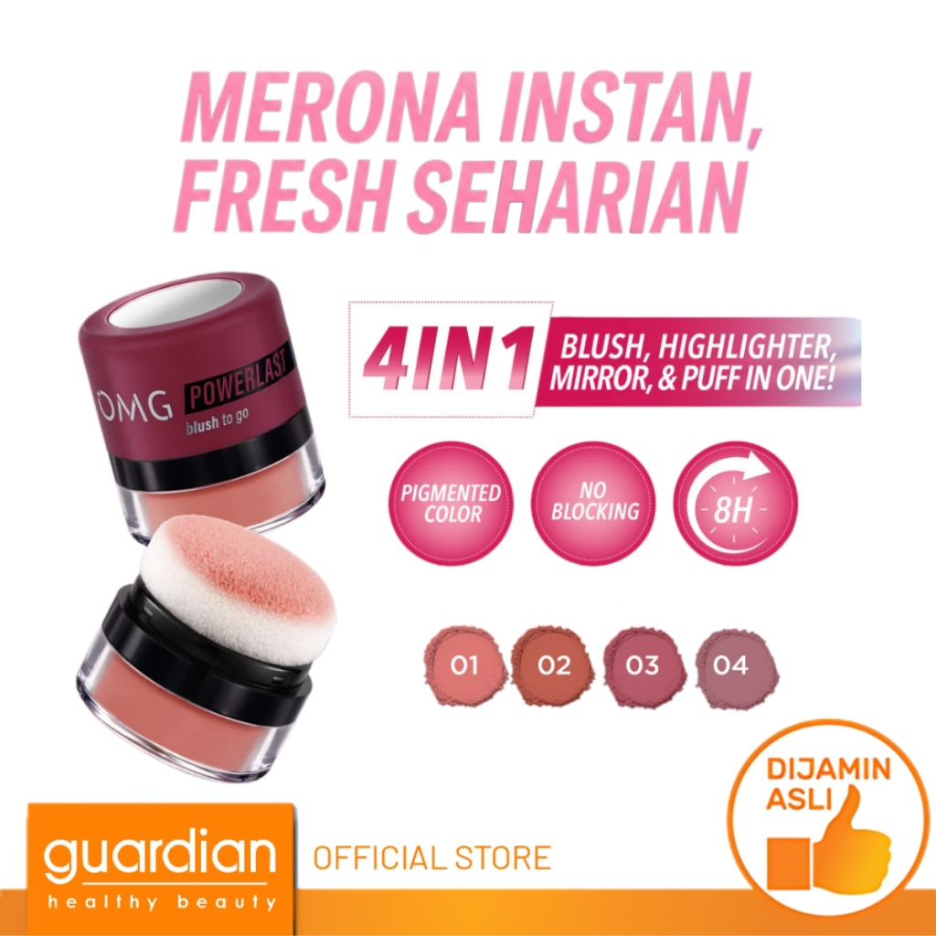 OMG OH MY GLAM Powerlast Blush to Go - Blush On - Pigmented - Tahan Hingga 8 Jam - Make Up