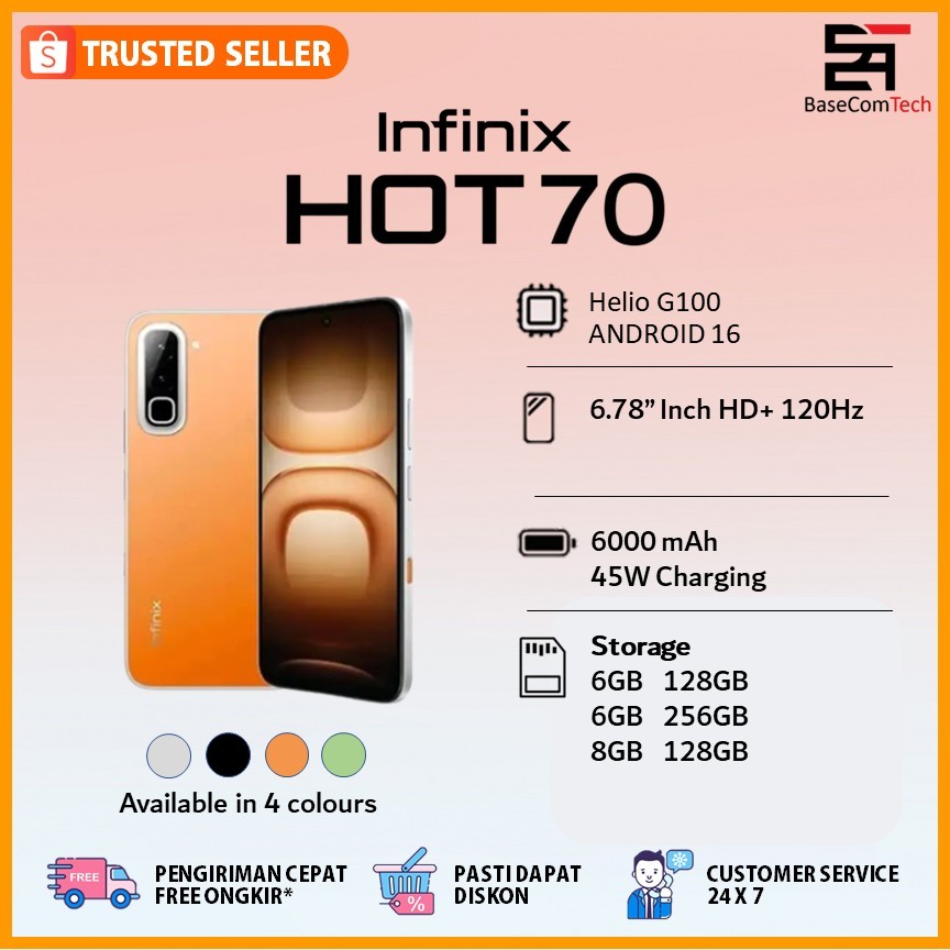 Handphone Infinix Hot 70 | ROM 6GB/128GB + 6GB/256GB + 8GB/128GB | 6000mAh 6.78 120Hz Garansi Resmi