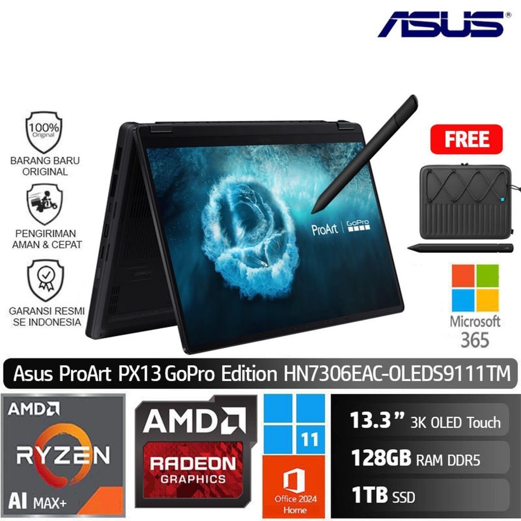 Jual ASUS ProArt GoPro Edition PX13 HN7306EAC OLEDS9111TM Ryzen AI MAX+ 395/128GB/1TB SSD/13.3" 3K Touch/W11 | Shopee Indonesia