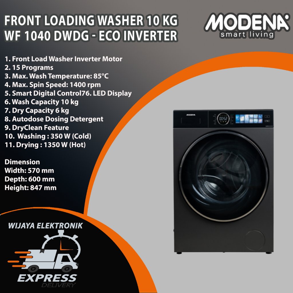 Jual Modena WF 1040 DWDG - Mesin Cuci Cuci Dry Modena WF 1040 DWDG Eco Inverter 10 KG Front Loading 1400 rpm | Shopee Indonesia