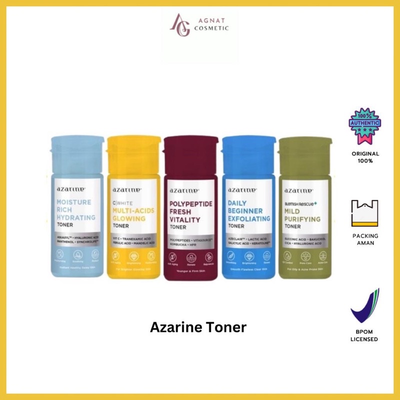 AZARINE Toner New 90ml [MILD PURIFYING TONER | MOISTURE RICH HYDRATING TONER | BEGINNER EXFOLIATING TONER | MULTI ACID GLOWING TONER / polypetide