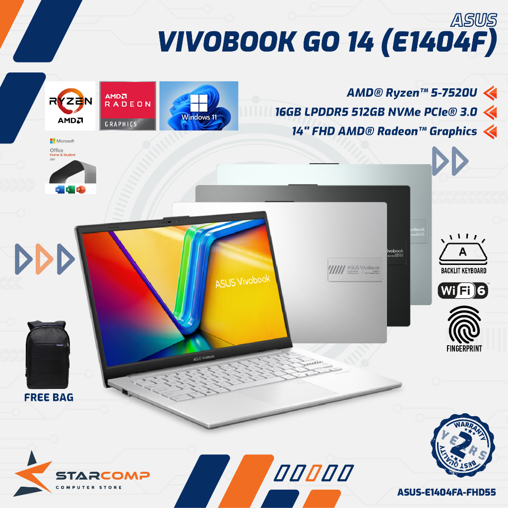 ASUS Vivobook Go 14 E1404FA Ryzen 5 7520U 16GB 512GB 14" FHD W11 OHS [PROMO]