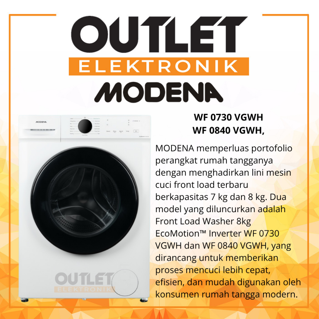 Modena WF 0730 VGWH / WF 0840 VGWH Mesin Cuci Front Loading 7-8 kg EcoMotion Inverter (GARANSI RESMI)