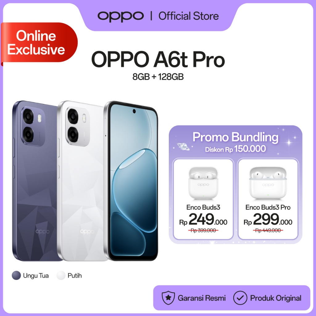 Jual [NEW] OPPO A6t Pro Online Exclusive 8GB+128GB [Snapdragon 685, 7000mAh Large Battery 45W SUPERVOOC, IP69 Water & Dust Resistance] | Shopee Indonesia