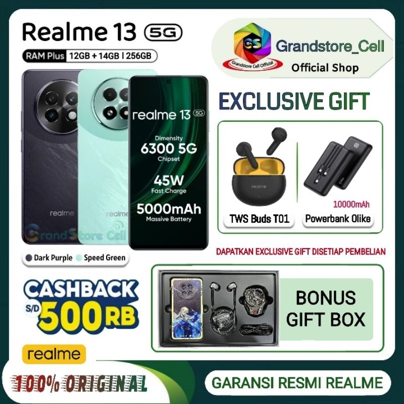 Jual REALME 13 5G RAM 12/256GB | REALME13 5G ( RAM Plus 12GB+14GB ) GARANSI RESMI REALME INDONESIA | Shopee Indonesia