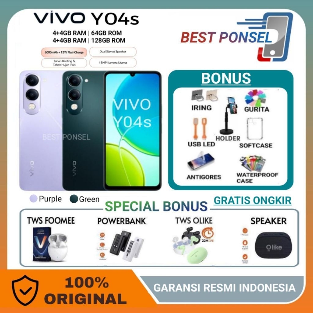 Jual VIVO Y04S 4GB + 64GB | Y04s RAM 4GB+128GB GARANSI RESMI VIVO INDONESIA | Shopee Indonesia