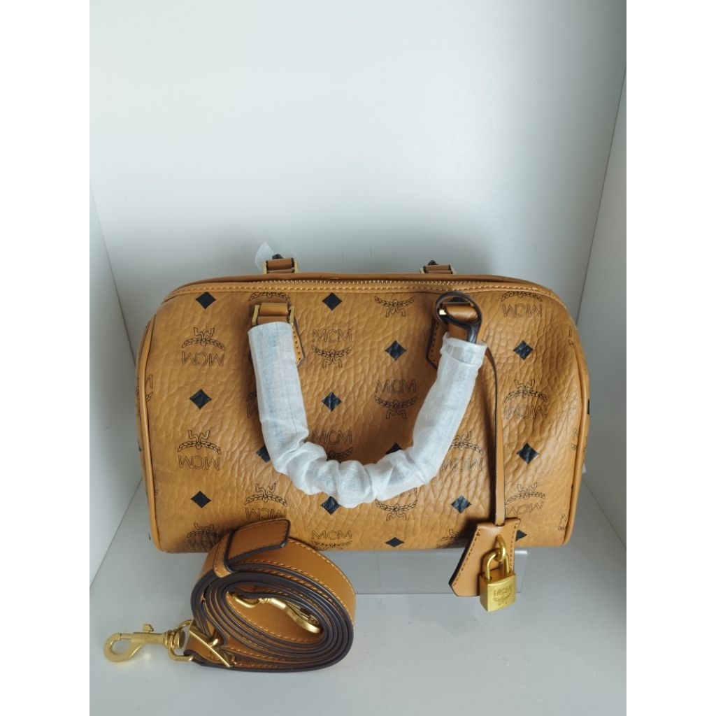 Jual MCM Medium Ella Boston Bag Visetos Handbag Cognac | Shopee Indonesia