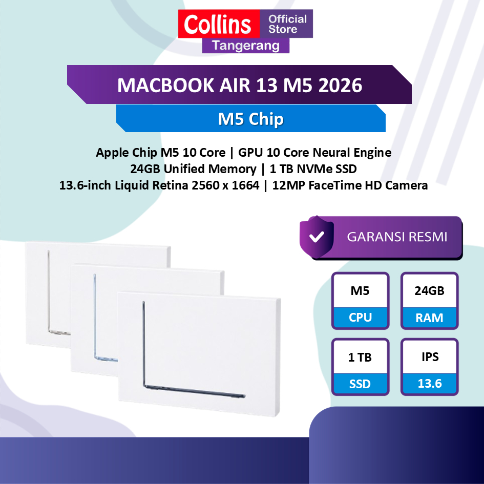 Jual MacBook Air 13 M5 2026 16GB - 24GB 256GB - 512GB Garansi Resmi - MacBook Air M5 13 inch | Shopee Indonesia