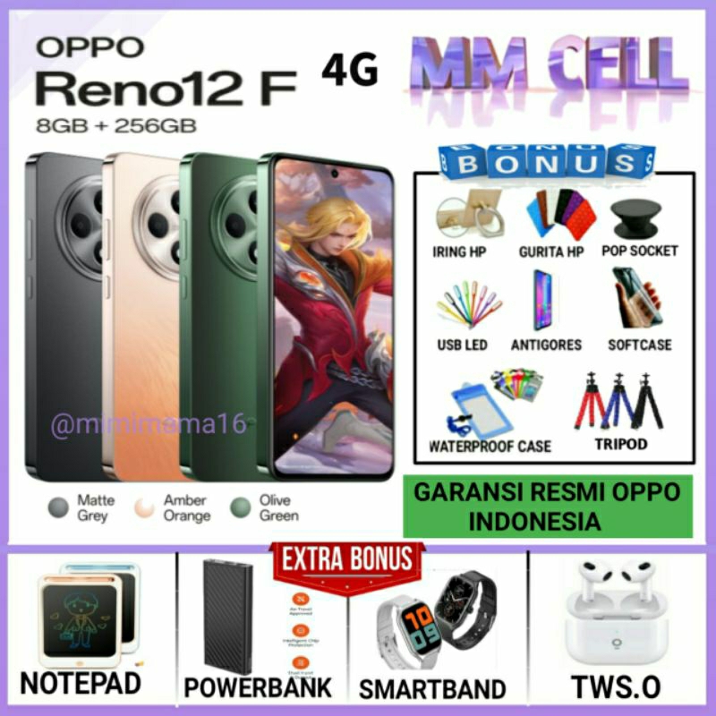 Jual OPPO RENO 12F 4G RAM 8/256 GB | OPPO RENO 12 F 8/256 GARANSI RESMI OPPO INDONESIA | Shopee Indonesia