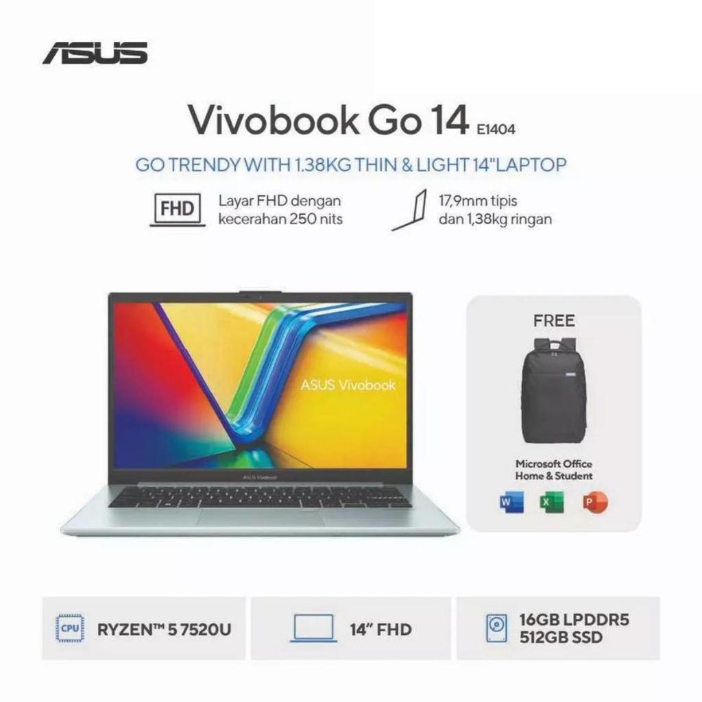 ASUS Vivobook Go 14 E1404FA-VIPS5152M Ryzen 5 7520U 16GB 512GB W11 OHS Microsoft 365 Basic