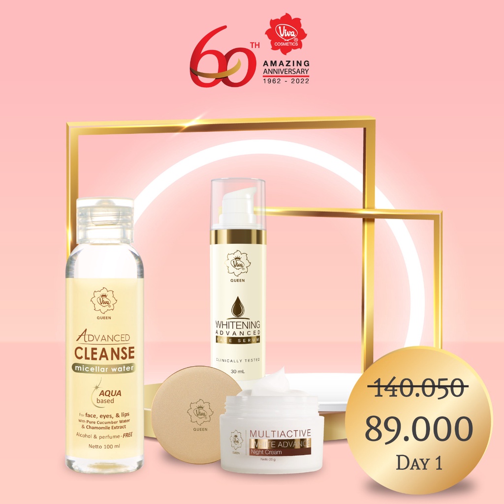 Paket Mencerahkan Viva White Advance 1 Face Serum 1 Night Cream 1 Micellar Water Viva Cosmetics