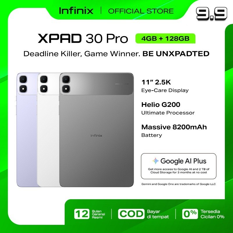 Infinix XPAD 30 Pro 4/128GB - Baterai Besar 8200 mAh - 4G LTE - MediaTek Helio G200 Ultimate - 11" FHD+ 90Hz