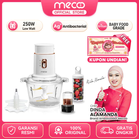 Mecoo Most Aesthetic 5 in 1 Chopper Antibacterial Odorless 250 Low Watt BPA Free white